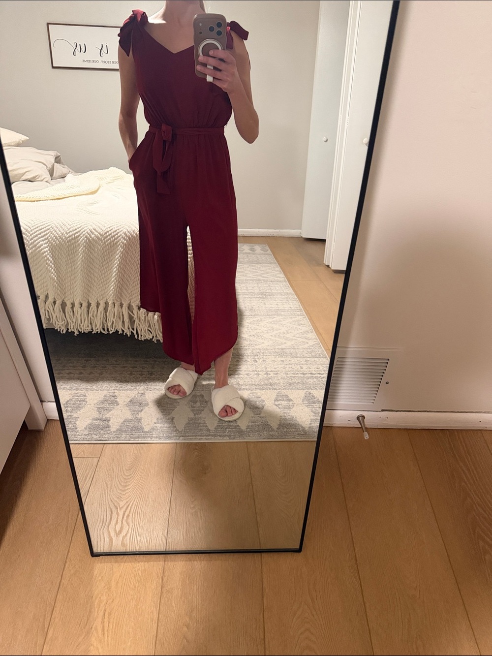 Tie-Shoulder Burgundy Women's Jumpsuit